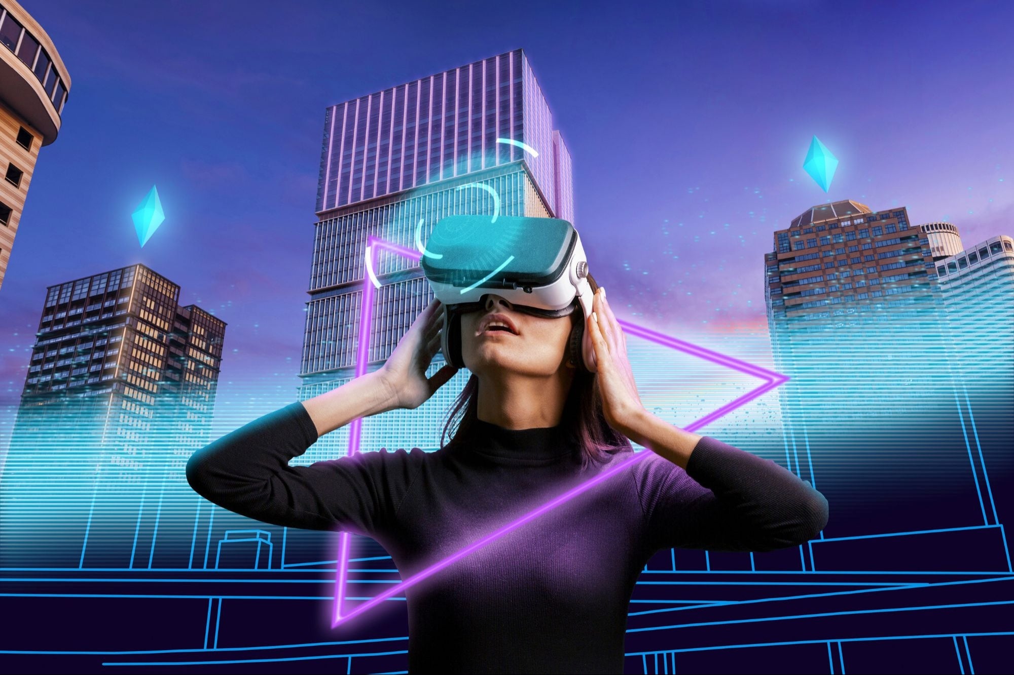 Illustration showing top 5 tech trends of 2025 including AI, XR, green tech, 6G, and brain-computer interfaces