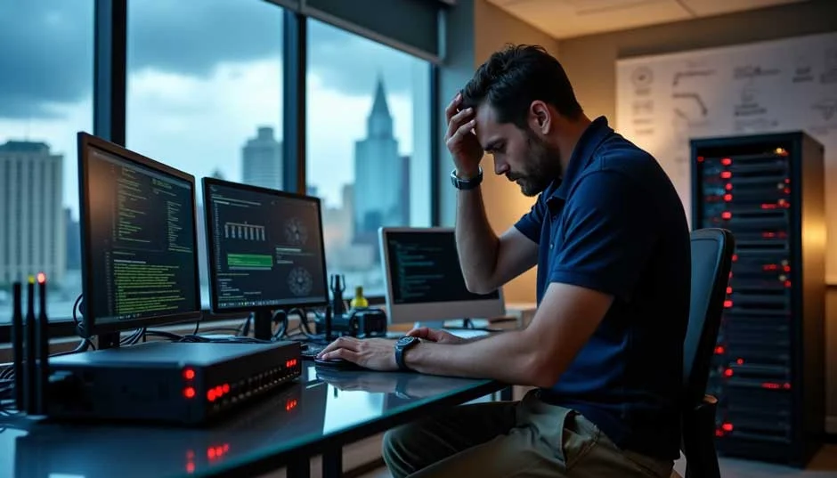 IT technician resolving a Jacksonville computer network issue in a business setting.